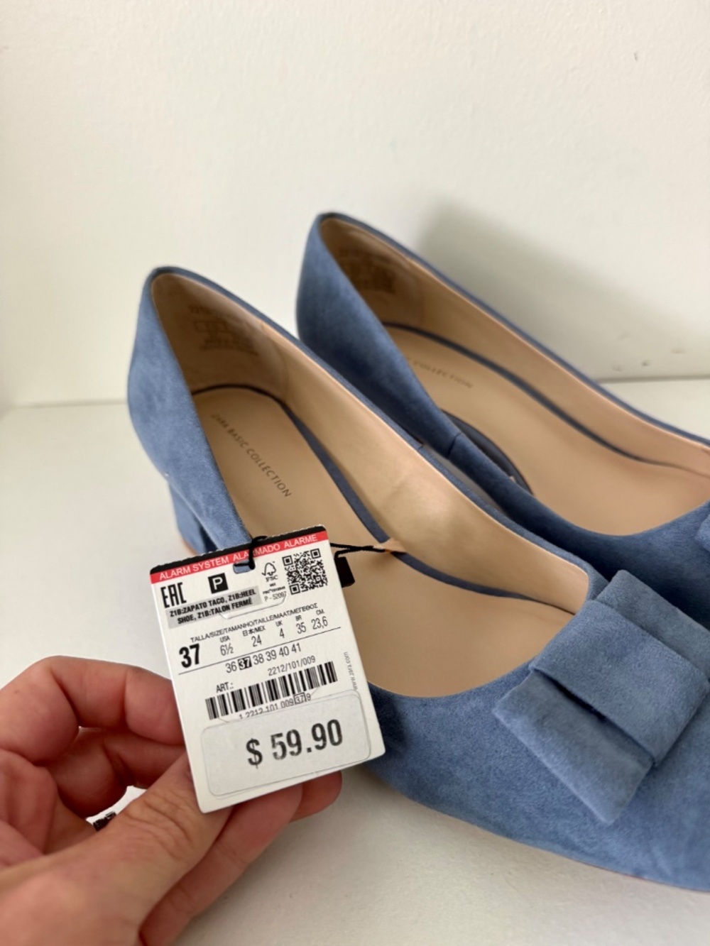 NEW! Zara Blue Suede Leather Bow Detail Block Heels | Size 37 (US 6.5) - Picture 6 of 12